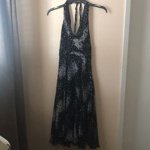 Elegant Black and White Backless Dress